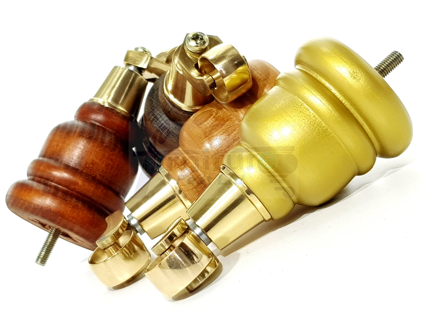 4 Turned Wood Furniture Feet With Brass Castors 155mm Legs Sofas Chairs Stools Cabinets Beds M8 6 Inches