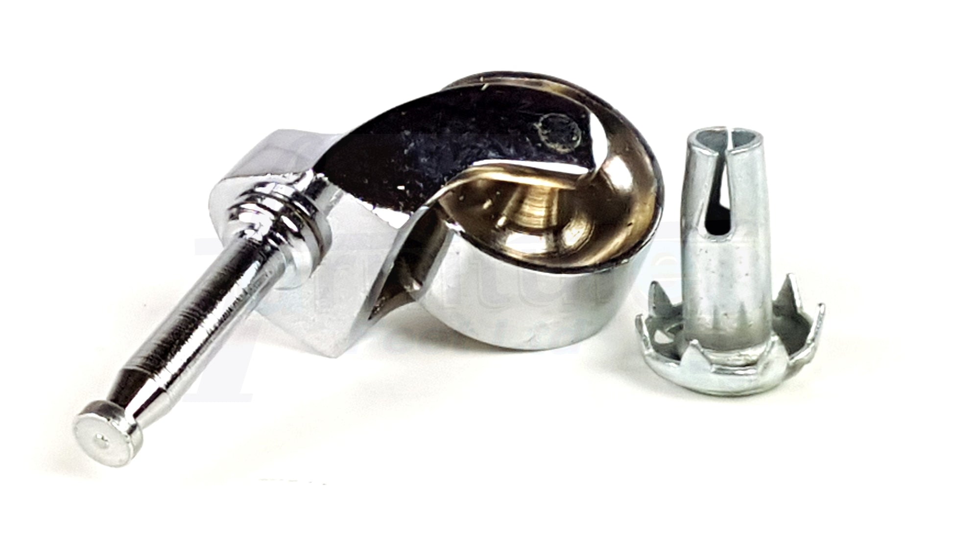 Chrome Castor & Socket 32mm Wheel Push In, Grip Neck Castors For Furniture