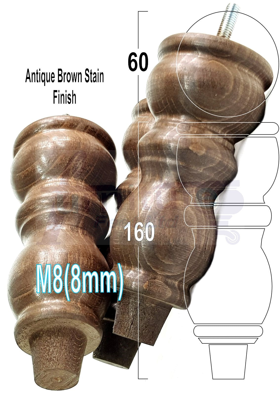 Solid Wood Furniture Feet Set of 4 Legs 160mm High For Sofas Chairs Stools Cabinets & Beds M8