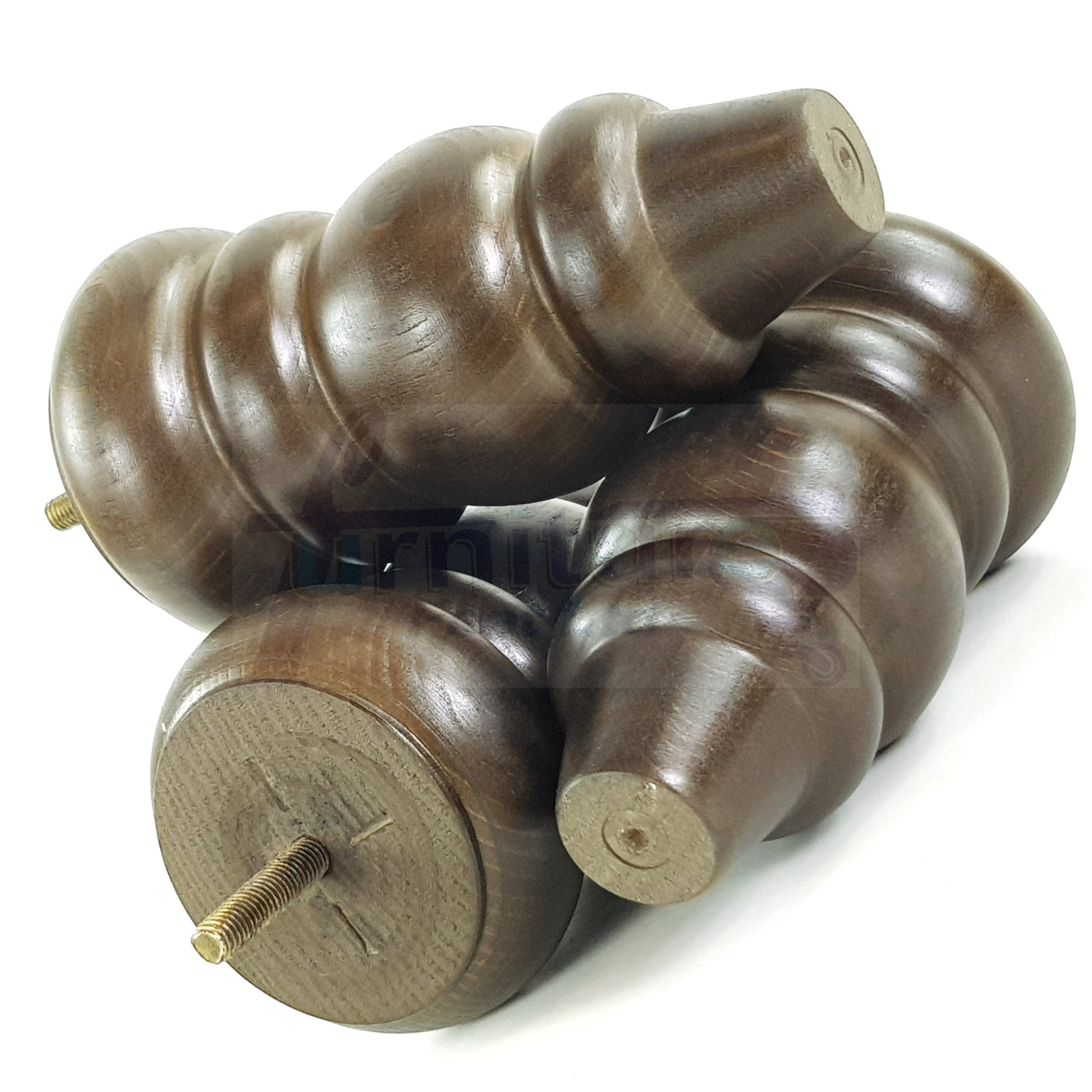 4x Solid Turned Wood Furniture Legs Chair Settee Feet 155mm 8mm Thread Antique Brown