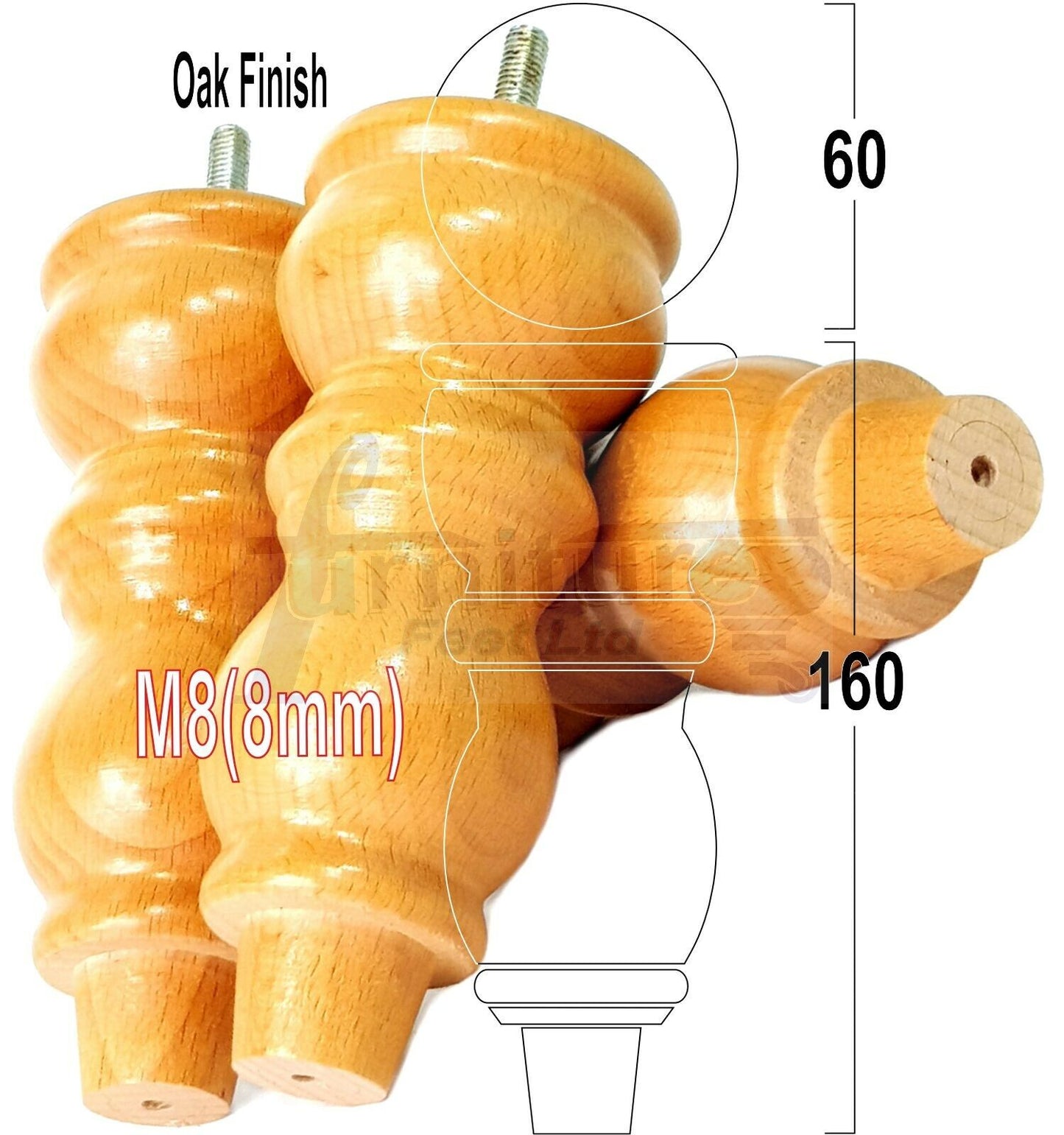 Solid Wood Furniture Feet Set of 4 Legs 160mm High For Sofas Chairs Stools Cabinets & Beds M8