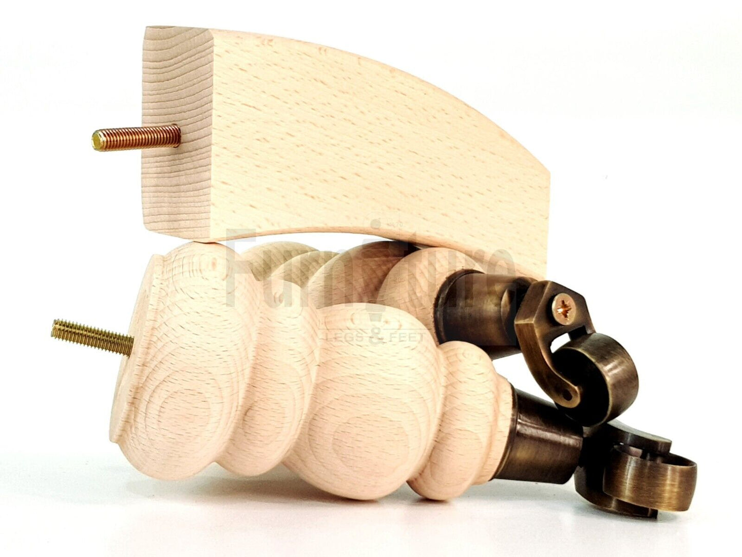 2x Furniture Antique Castor Legs & 2x Curved Solid Wooden Feet M8 Chairs Sofa 200mm High