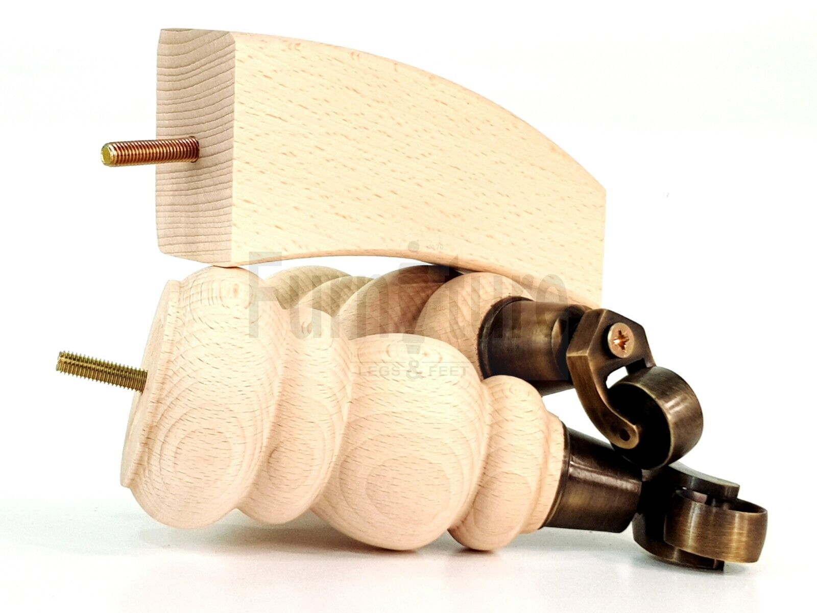 2x Furniture Antique Castor Legs & 2x Curved Solid Wooden Feet M8 Chairs Sofa 200mm High