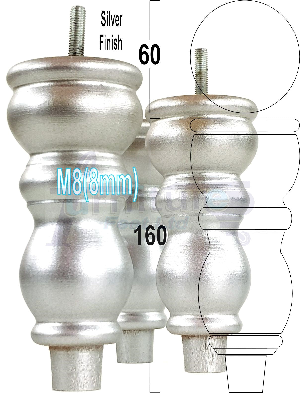 Solid Wood Furniture Feet Set of 4 Legs 160mm High For Sofas Chairs Stools Cabinets & Beds M8