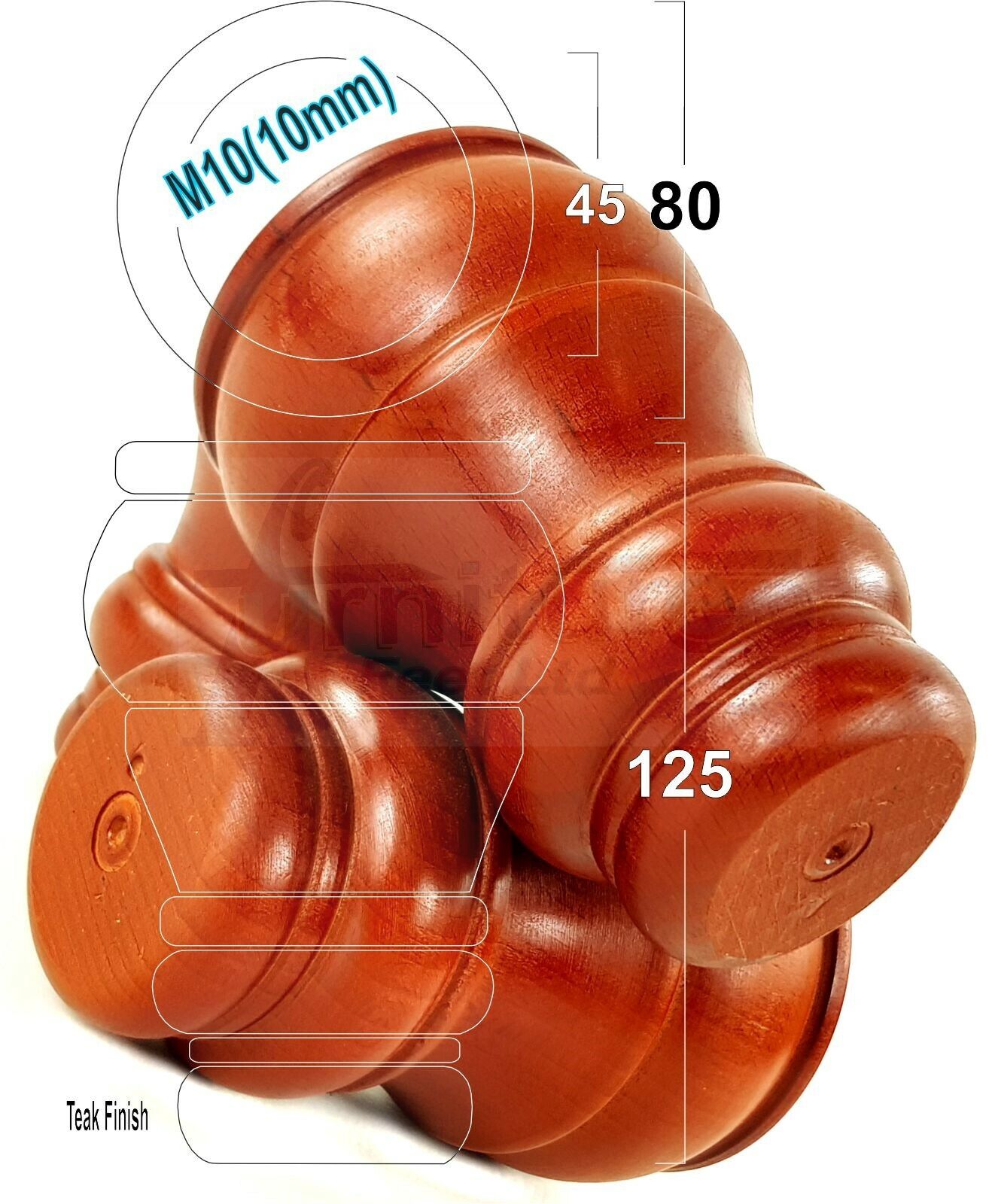 4 Turned Wood Furniture Legs M10 Thread Replacement Feet 125mm High Sofa Chairs Beds