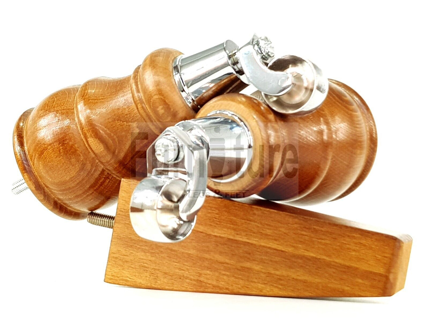 2 Wooden Castor Furniture Sofa Legs & 2 Curved Back Feet  Dark Oak Stain M8 Chair Settee Feet 160mm High