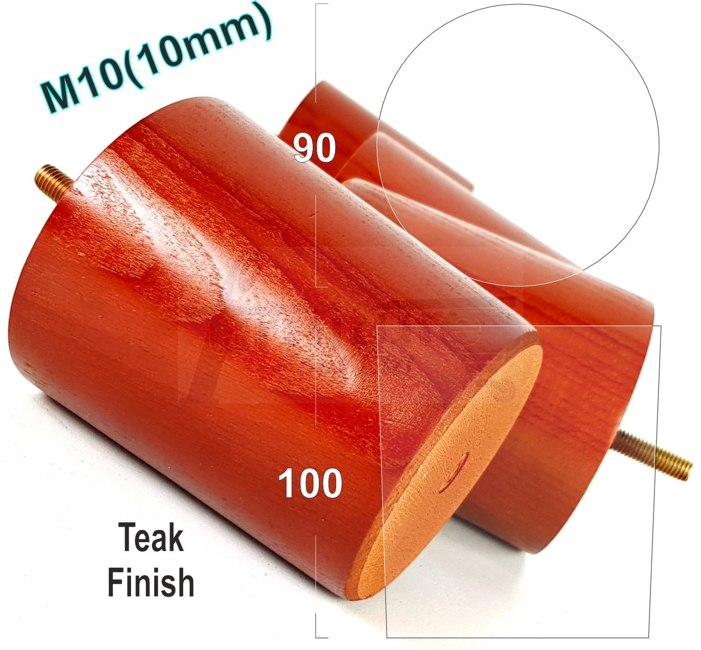 4x Turned Wood Furniture Legs Chair Sofa Bed M10 Replacement Settee Feet 100mm