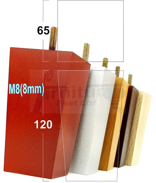 Solid Wood Furniture Feet Square Replacement Block Tapered Legs 120mm High M8 Set of 4 Sofa Chairs Stools Cabinets Beds