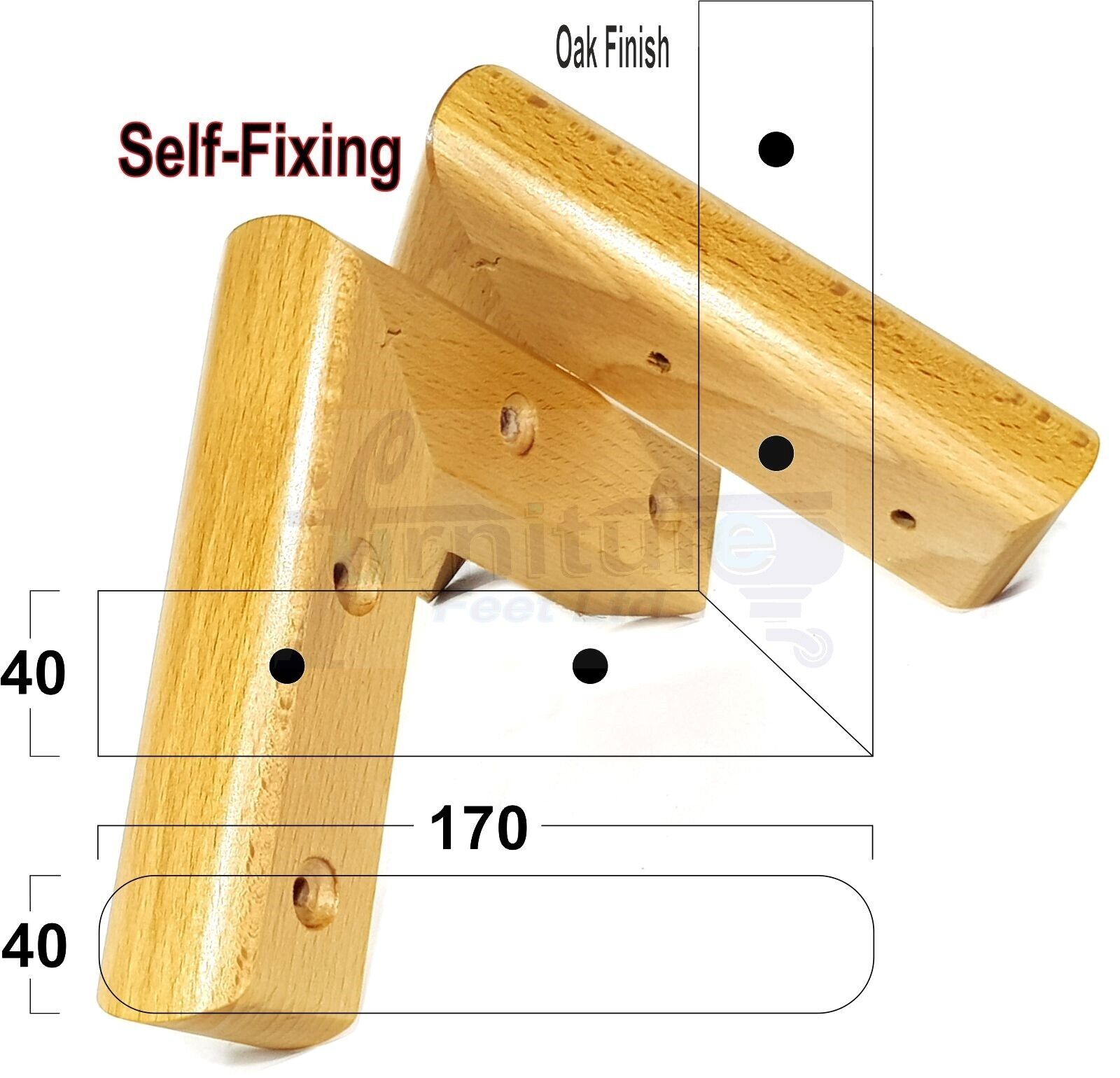 Set Of 4 Wooden Corner Furniture Feet 40mm High Replacement Sofa Chair Legs Self-Fixing: Oak