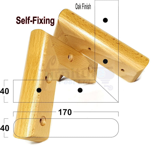 Set Of 4 Wooden Corner Furniture Feet 40mm High Replacement Sofa Chair Legs Self-Fixing: Oak
