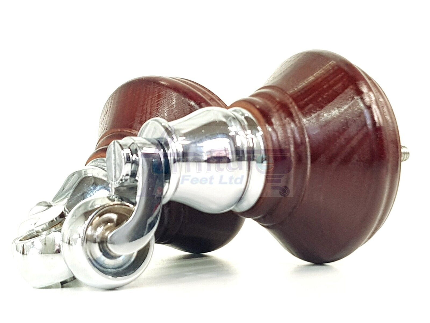 4x Mahogany Wooden Furniture Sofa Legs M8 With Castors Replacment Chair Settee Feet 115mm - 125mm High