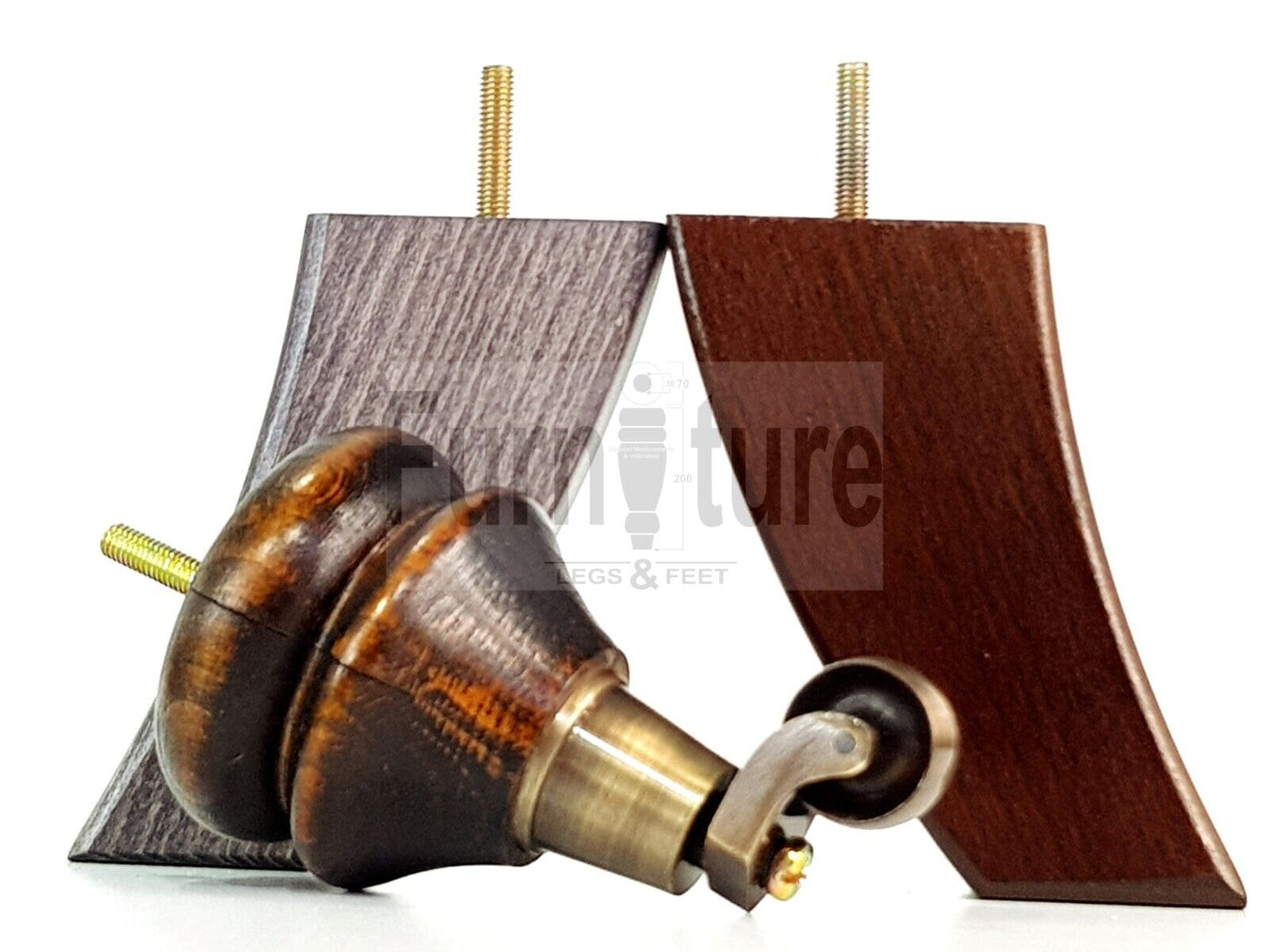 Turned Wood Furniture Feet 2 Antique Castors 140mm & 2 Curved Back Legs Sofas Chairs Stools Cabinets Beds M8