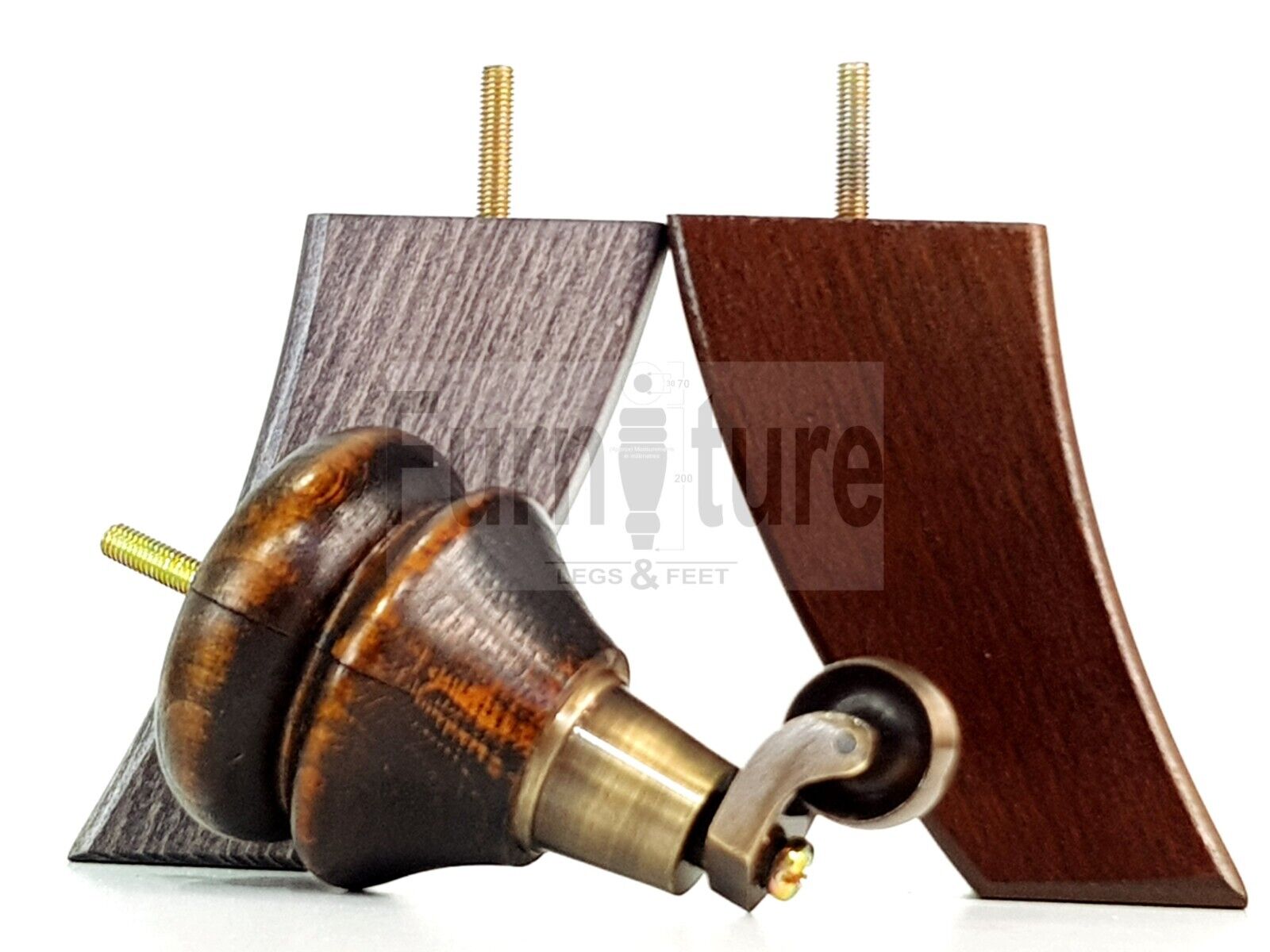 Turned Wood Furniture Feet 2 Antique Castors 140mm & 2 Curved Back Legs Sofas Chairs Stools Cabinets Beds M8