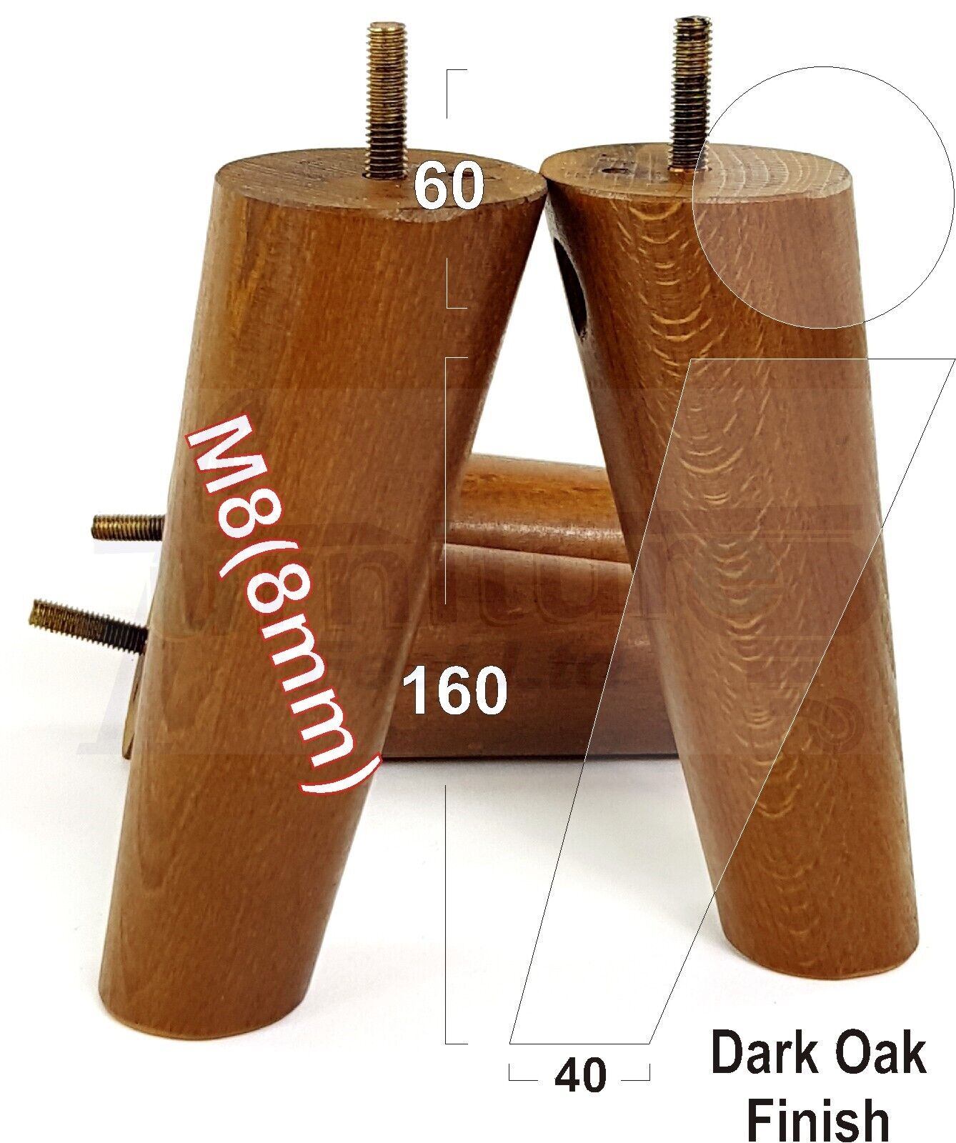 4 Solid Wood Turned Furniture Feet Replacement Mid Centry Angled Retro Legs 160mm High M8 Sofa Chairs Stools Cabinets Beds