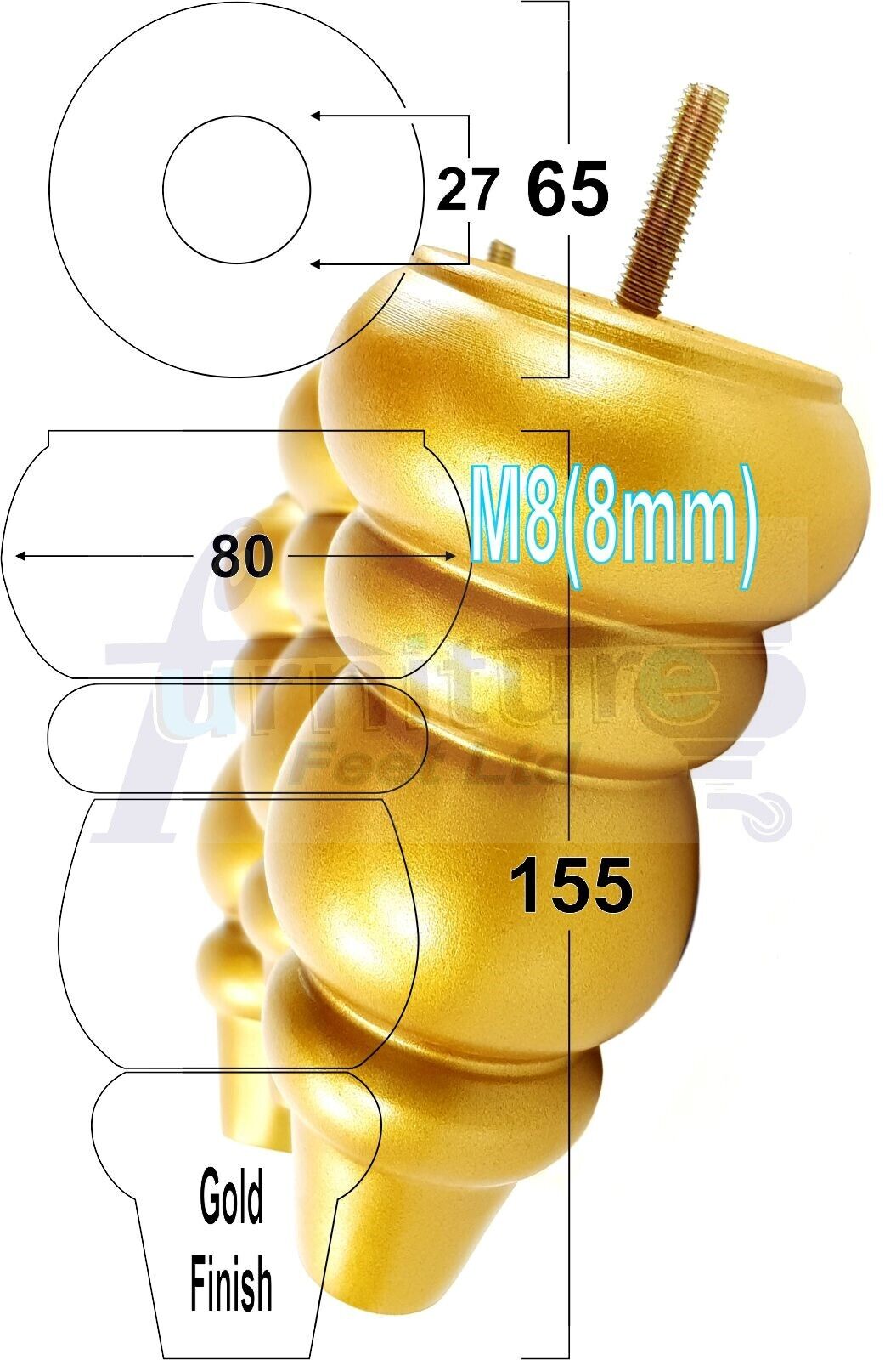 4 Solid Turned Wood Furniture Sofa Leg M8 Chair Settee Footstool Feet 155mm High