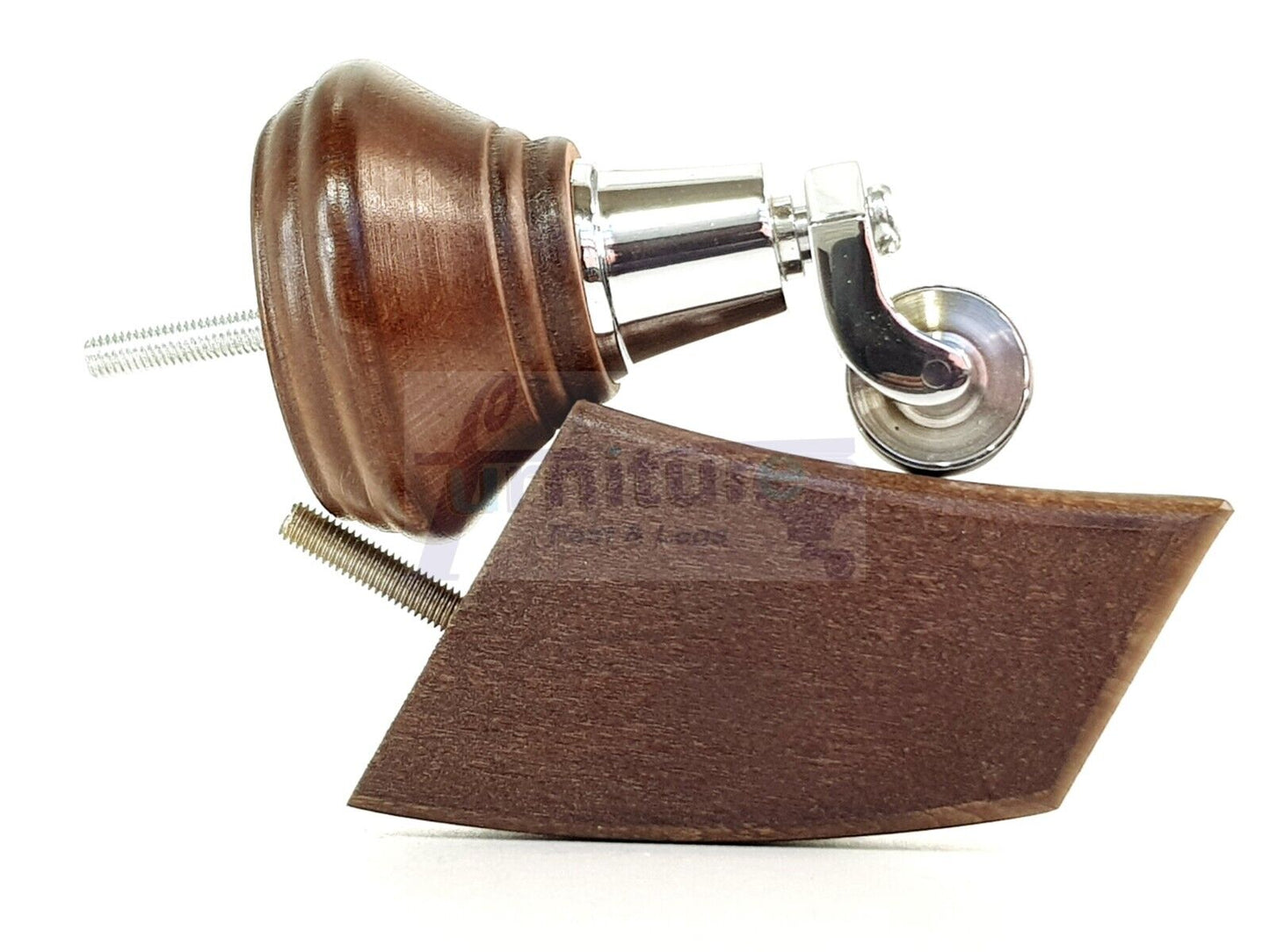 2 Antique Mahogany Stain Wood Furniture Sofa Feet With Castor 125mm & 2 Curved Legs Chair Settee 100mm High M8