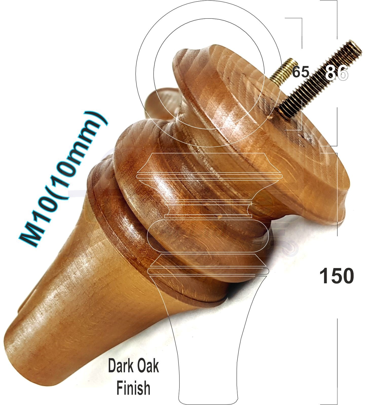 4 Turned Furniture Legs 150mm High Replacement Feet M10 Thread For Settees Chairs Sofas