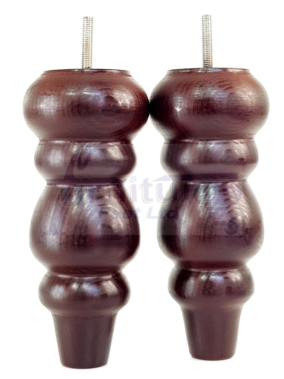 4 Solid Wood Furniture Legs Replacement Turned Feet 200mm High M8(8mm) Thread: Antique Mahogany