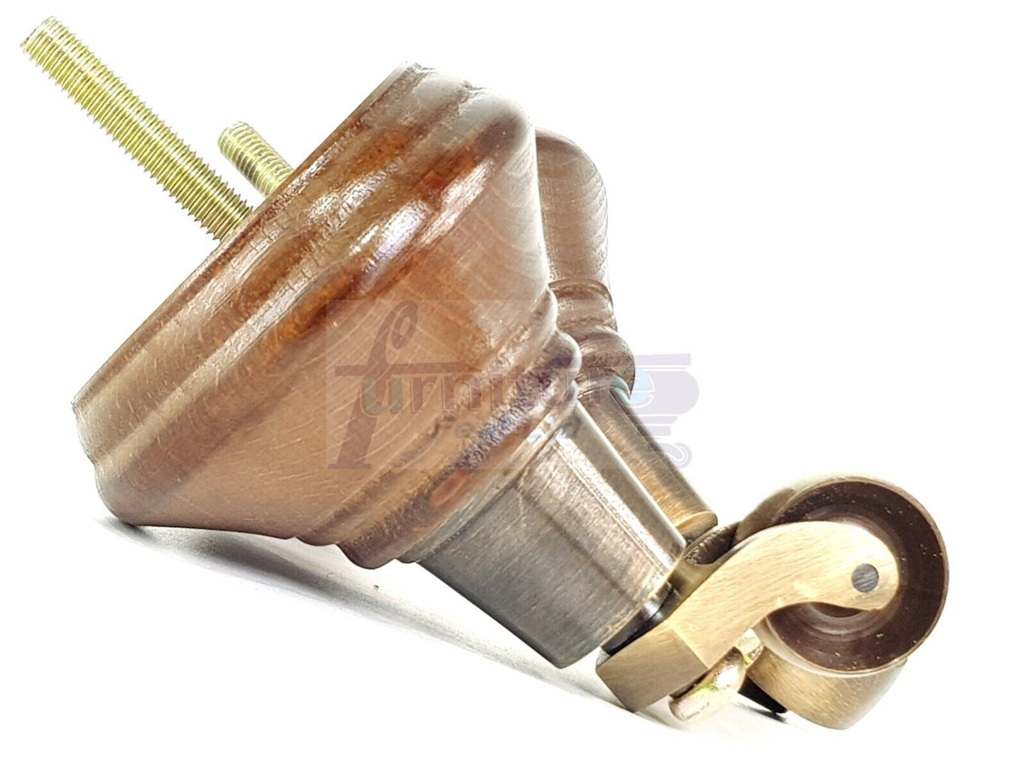 4x Antique Brown Wooden Furniture Sofa Legs M8 With Castors Replacment Chair Settee Feet 115mm - 125mm High