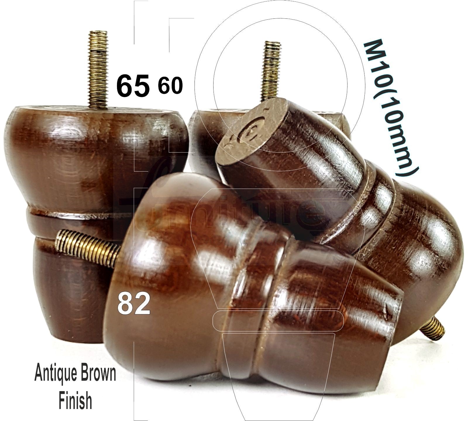 4x Turned Wood Repacement Furniture Legs M10 Thread Sofa Chair Settee Feet 82mm