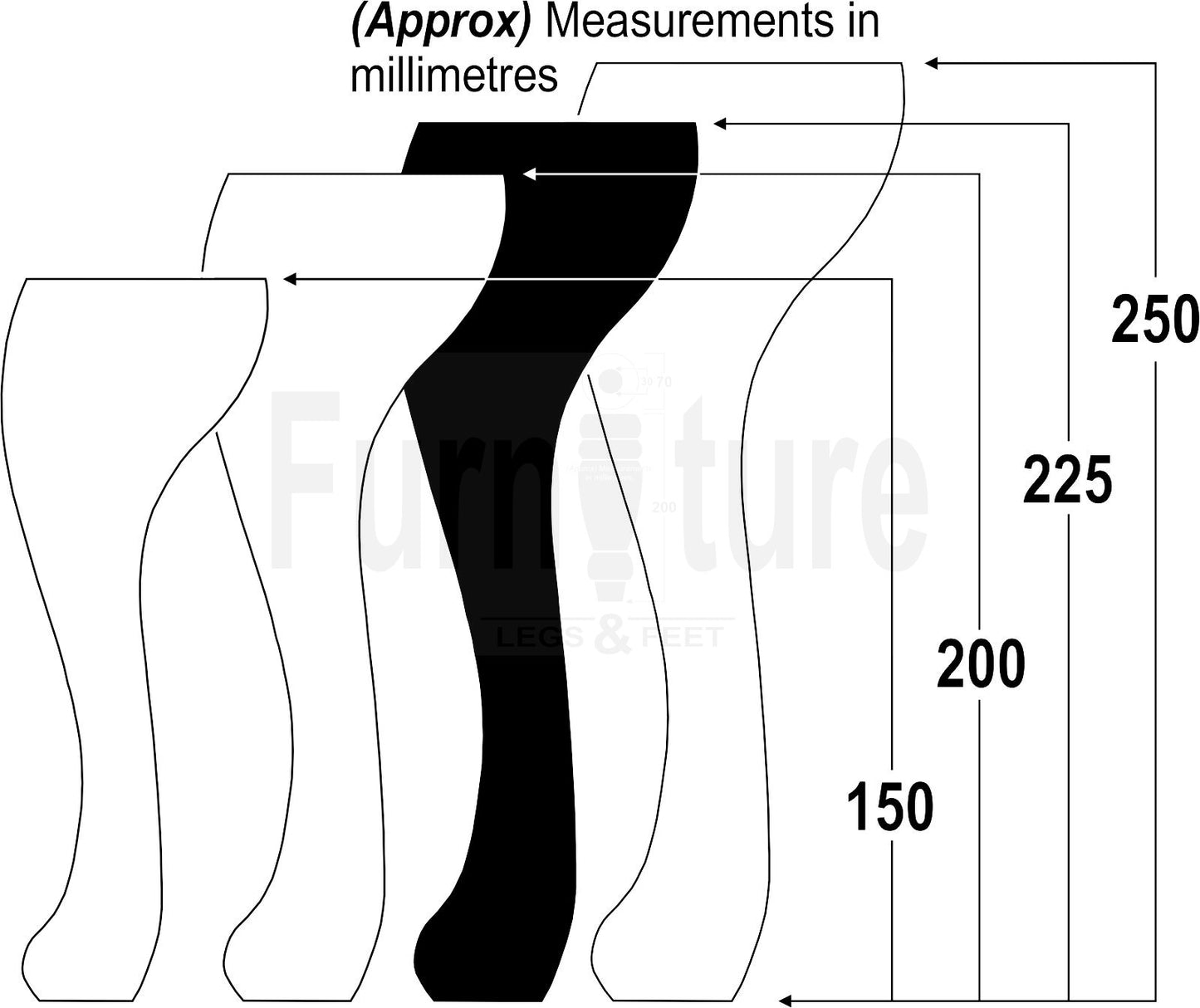 4 Solid Wood Furniture Legs 225mm High Queen Anne Replacement Feet Chairs Settees Sofas M10 Thread