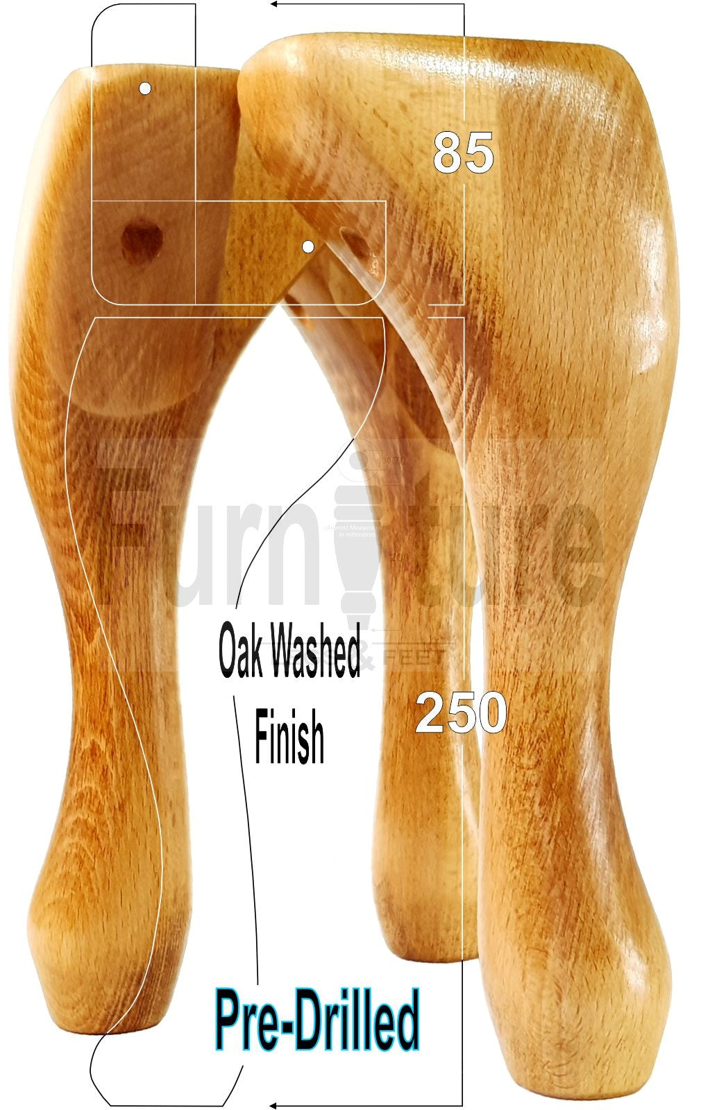 4 Wooden Traditional Queen Anne Furniture Legs 250mm Sofa Chair Beds (Self-Fix)
