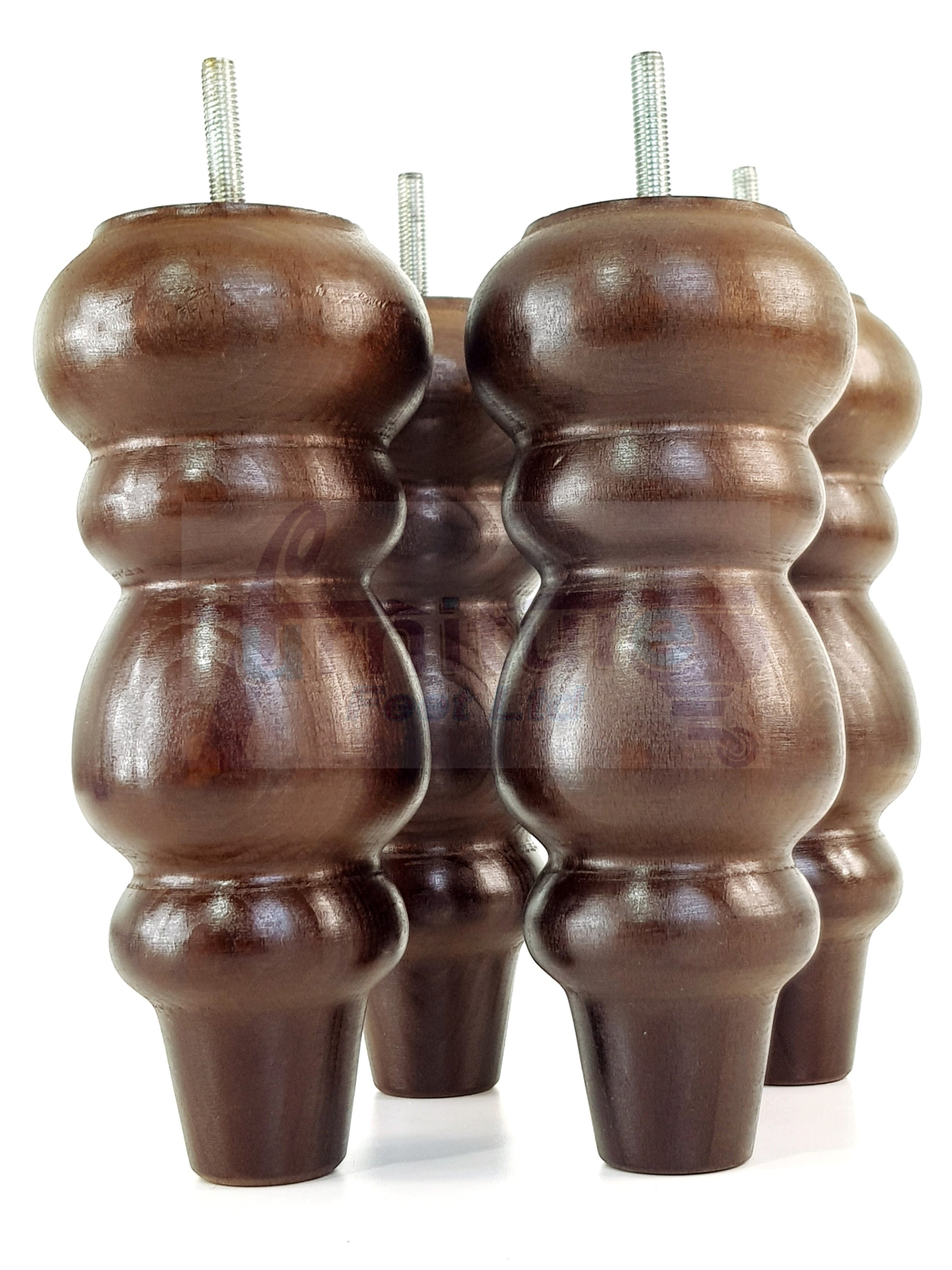 4 Solid Wood Furniture Legs Replacement Turned Feet 200mm High M8(8mm) Thread: Antique Brown