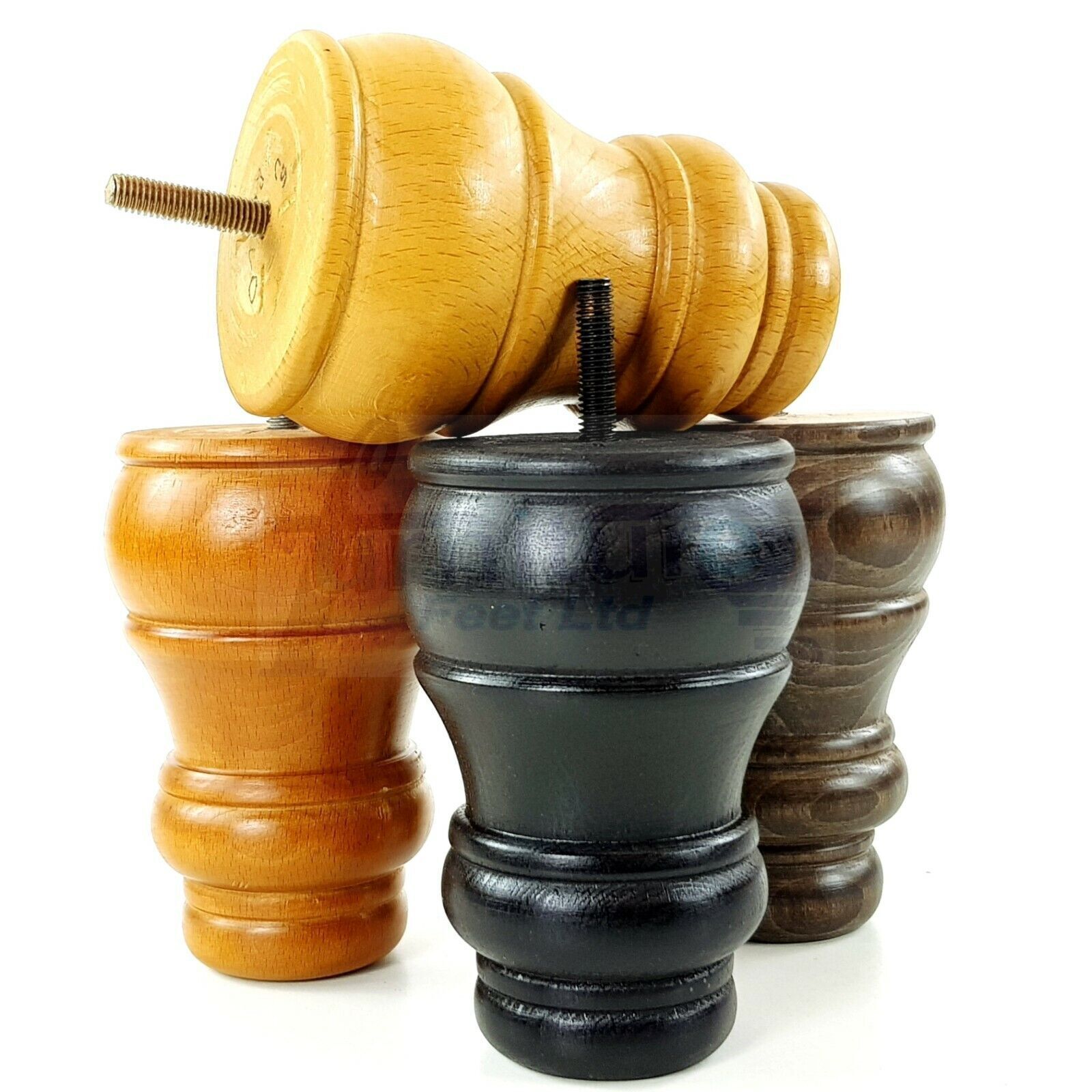 4 Turned Wood Furniture Legs M10 Thread Replacement Feet 125mm High Sofa Chairs Beds