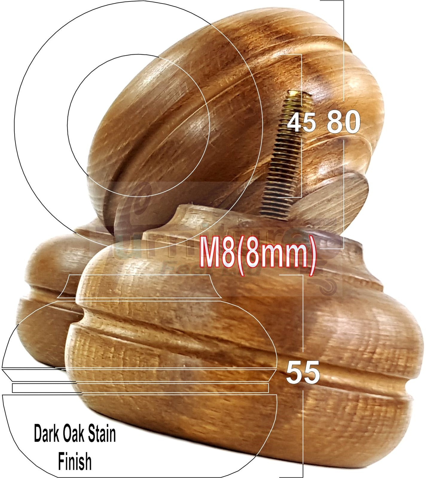 4 Wood Replacment Furniture Legs M8 Sofa Settee Bed Feet 55mm High