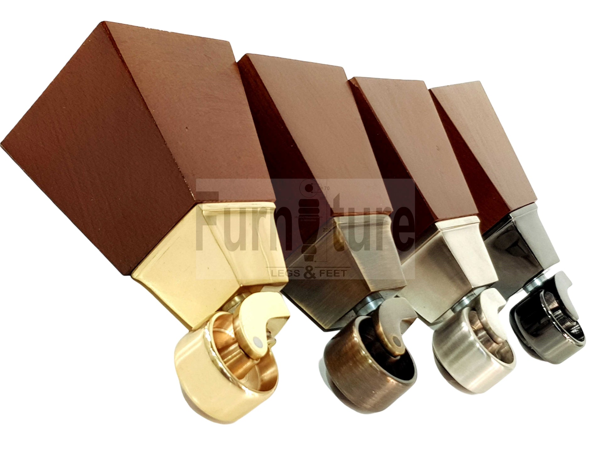 4x Block Wood With Castor Dark Oak Furniture Legs 8mm Thread For Chairs Settees Sofa 150mm High