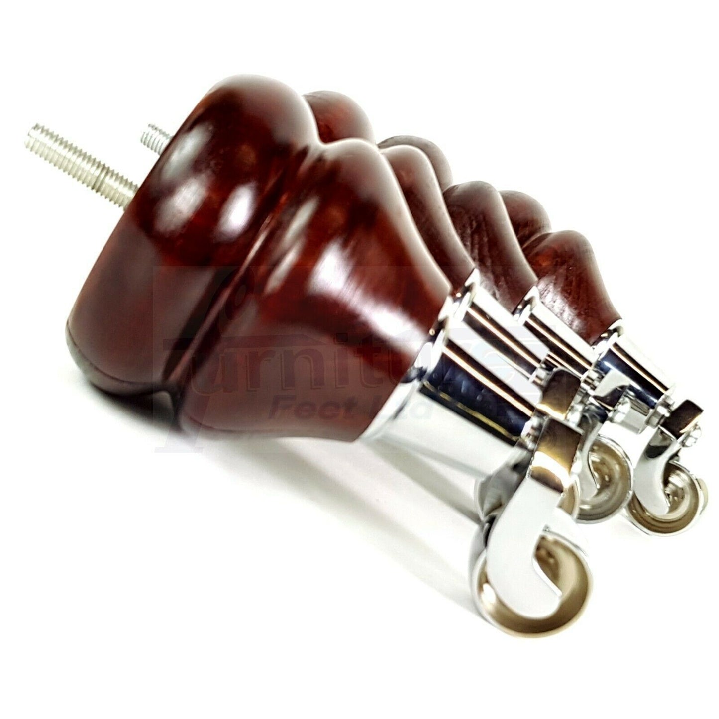 Set Of 2 Turned Furniture Wood Feet With Castors 140mm Sofas Chairs Settee Cabinets Beds M8(8mm)