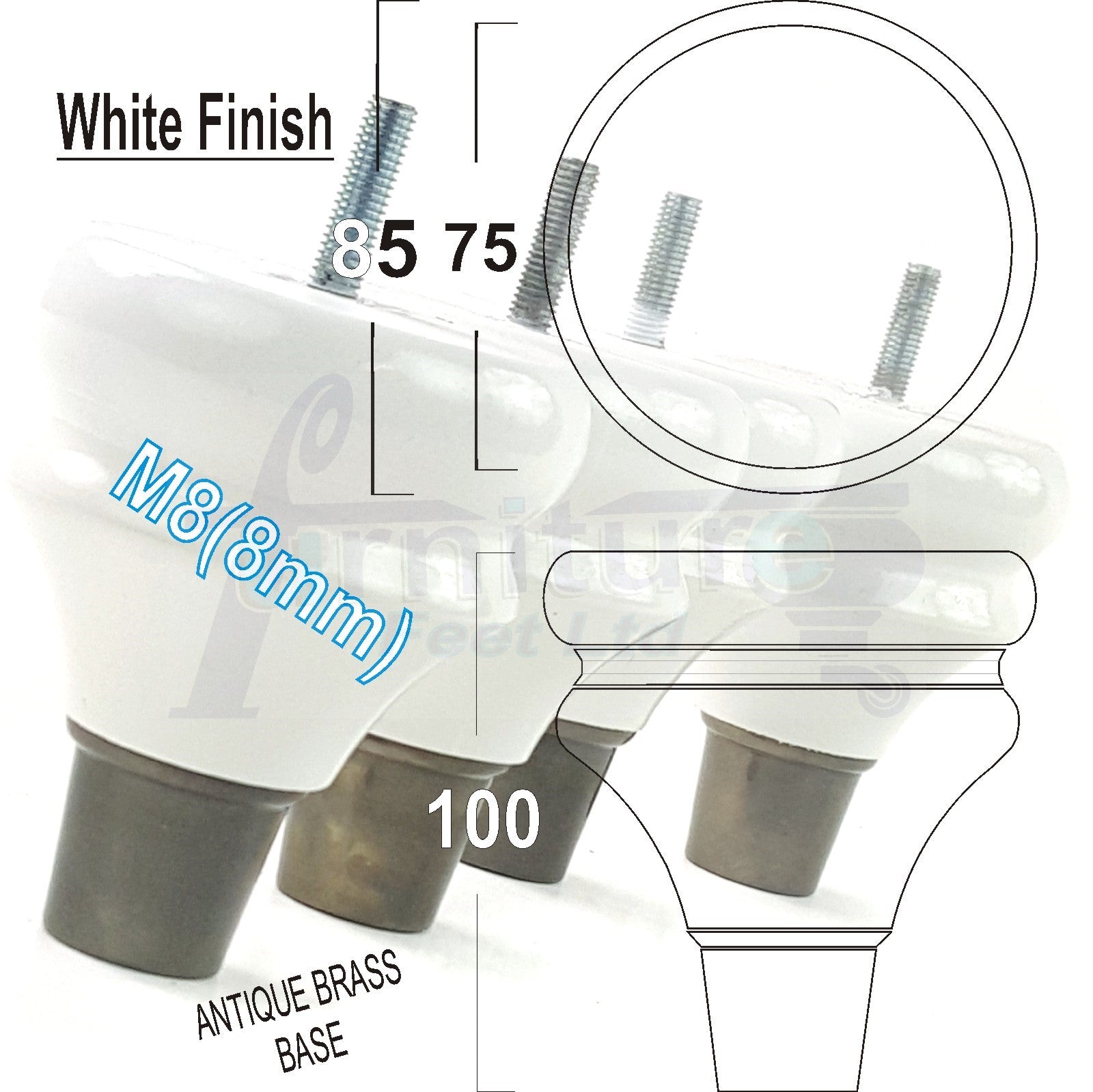 4x Turned Wood Furniture Feet M8(8mm) With Slipper Cup Chair Sofa Settee Legs 110mm