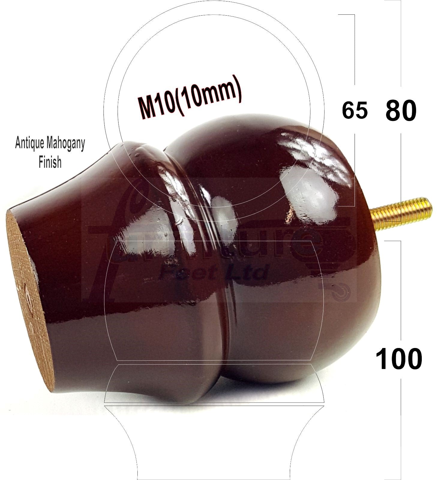 Set Of 4 Solid Wood Turned Furniture Legs Replacement Bun Feet 100mm High 10mm Thread