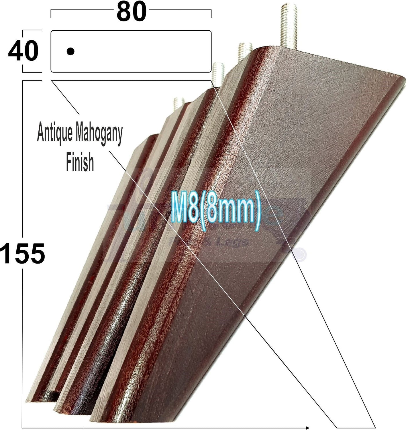 4 Replacement Tapered Feet 155mm High Wood Angled Furniture Legs 6 Inches Tall Chairs Stools Sofa's Beds Settee Cabinets M8