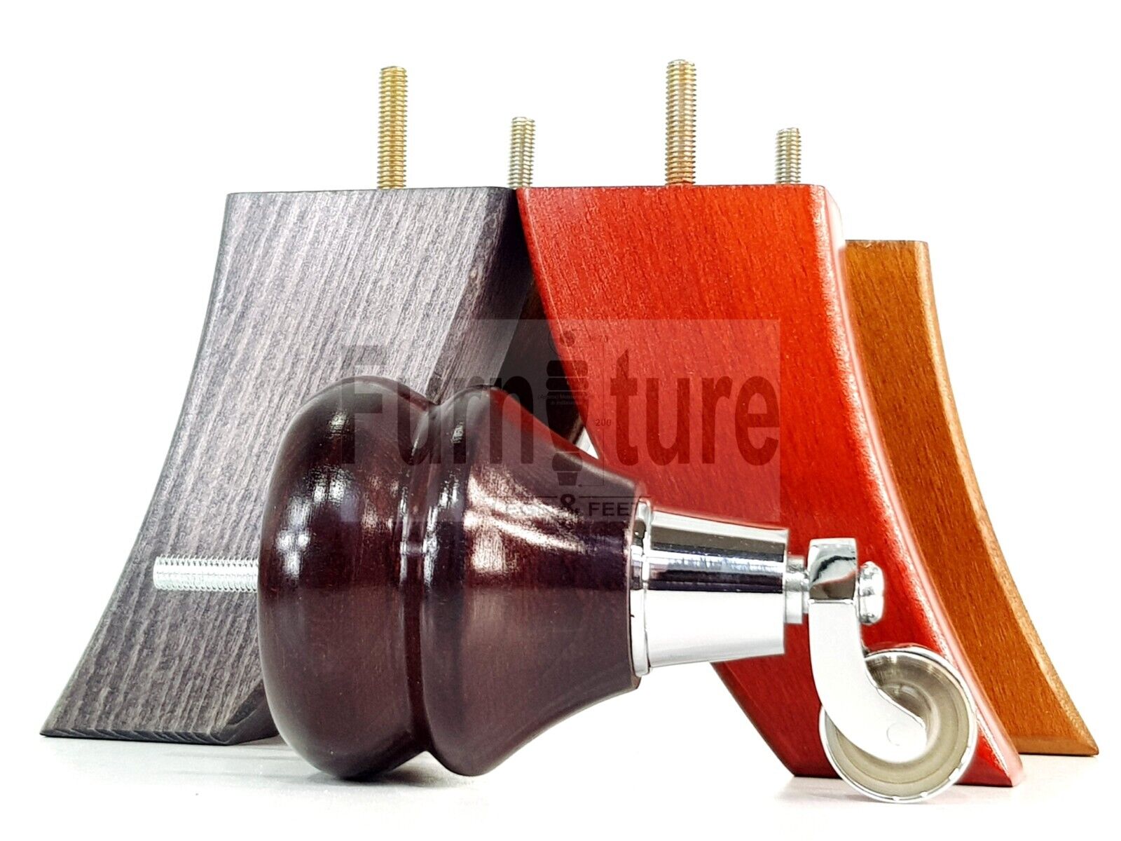 Turned Wood Furniture Feet 2 With Chrome Castors 140mm & 2 Curved Back Legs Sofas Chairs Stools Cabinets Beds M8