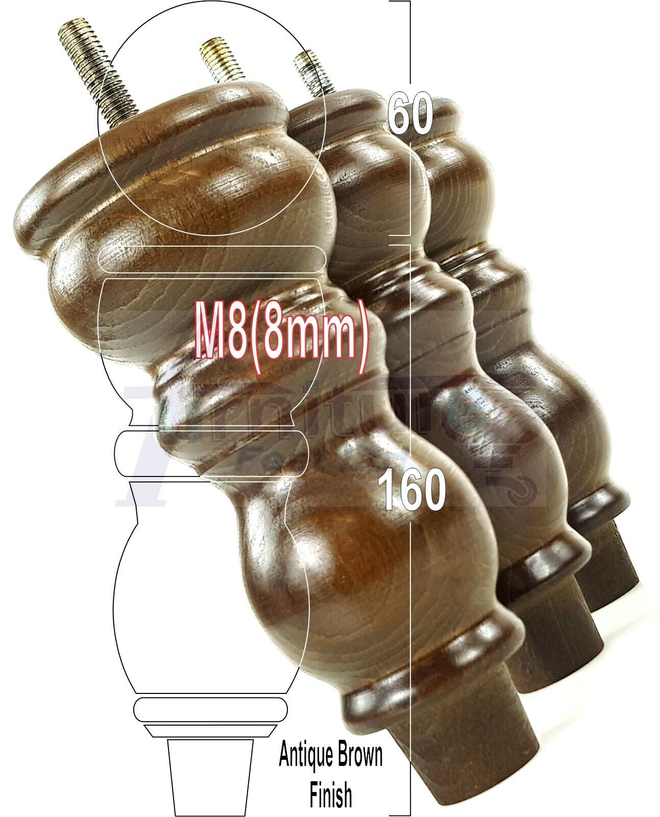 Solid Wood Furniture Feet Set of 4 Legs 160mm High For Sofas Chairs Stools Cabinets & Beds M8