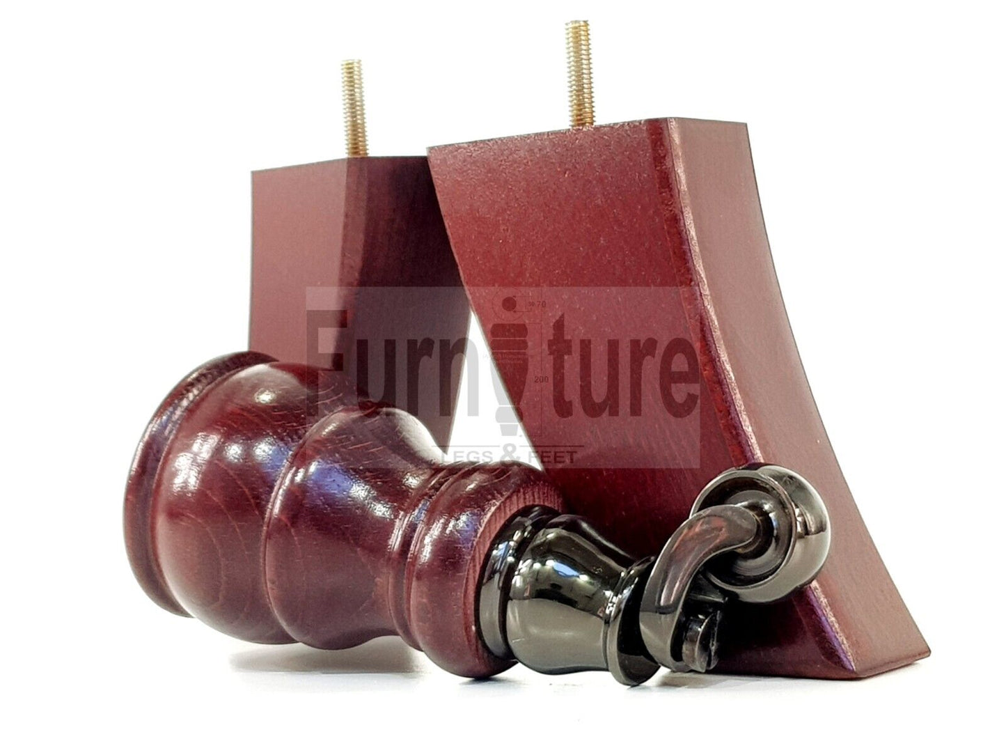 2 Wooden Castor Furniture Sofa Legs & 2 Curved Back Feet  Mahogany M8 Chair Settee Feet 160mm High