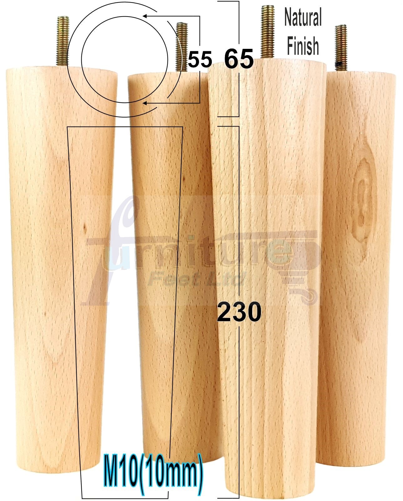4 Solid Wood Turned Furniture Legs Replacement Feet 230mm High Chairs Sofa Bed Settee & Cabinets M10