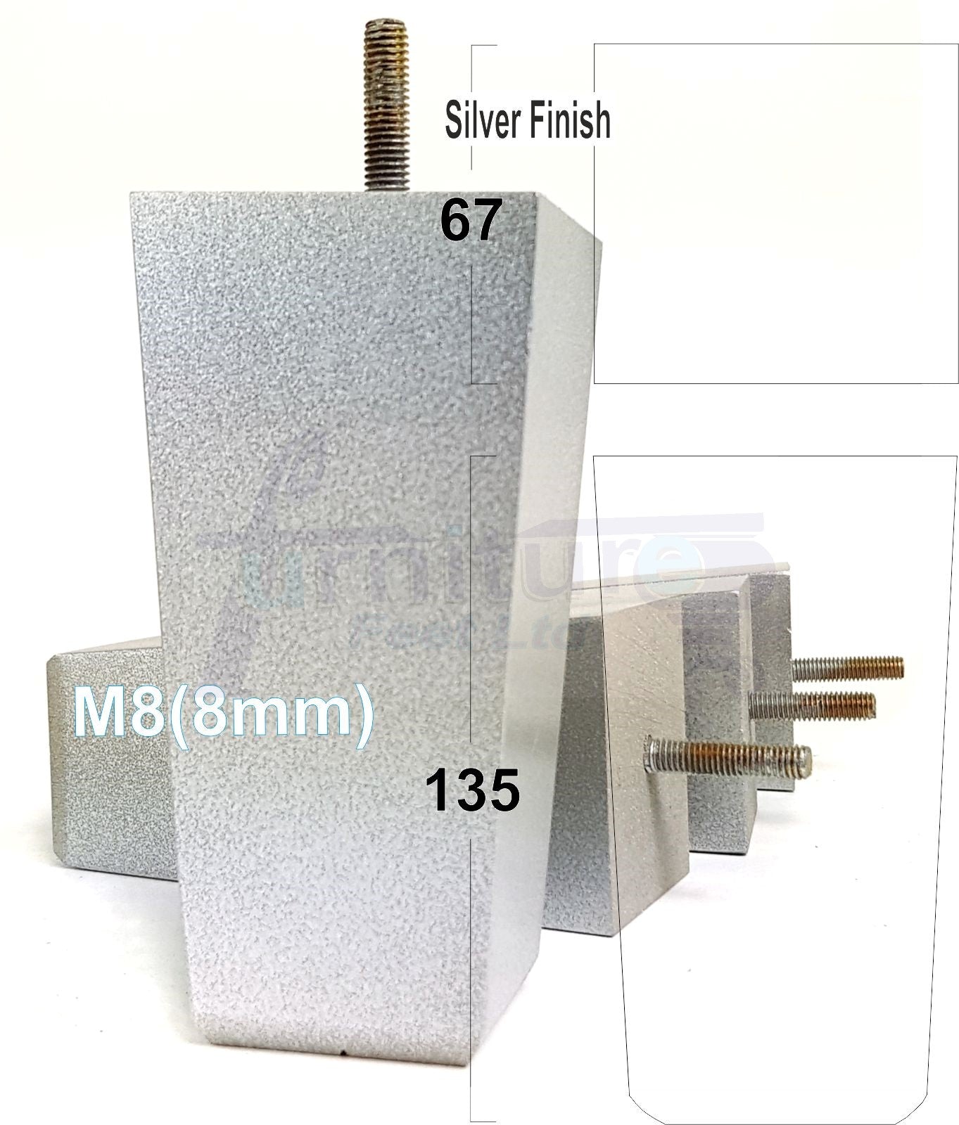 4x Block Wood Sofa Legs 135mm High Replacement Furniture Feet Chairs Cabinets M8(8mm)