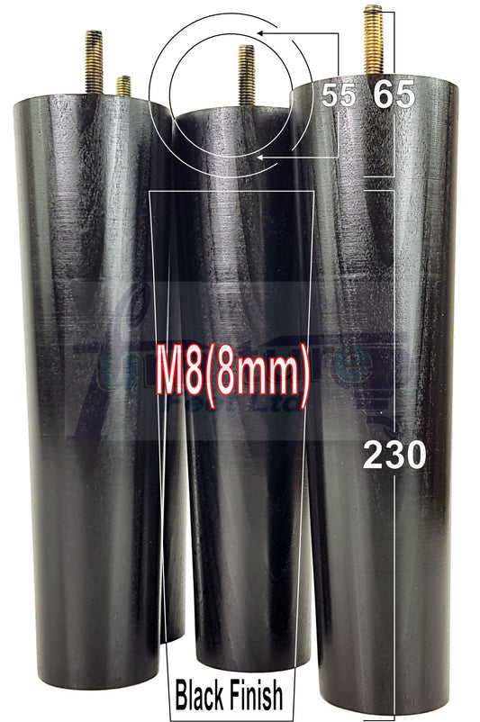 4 Furniture Legs Replacement Feet 230mm Chairs Settee & Cabinets M8 Thread Black