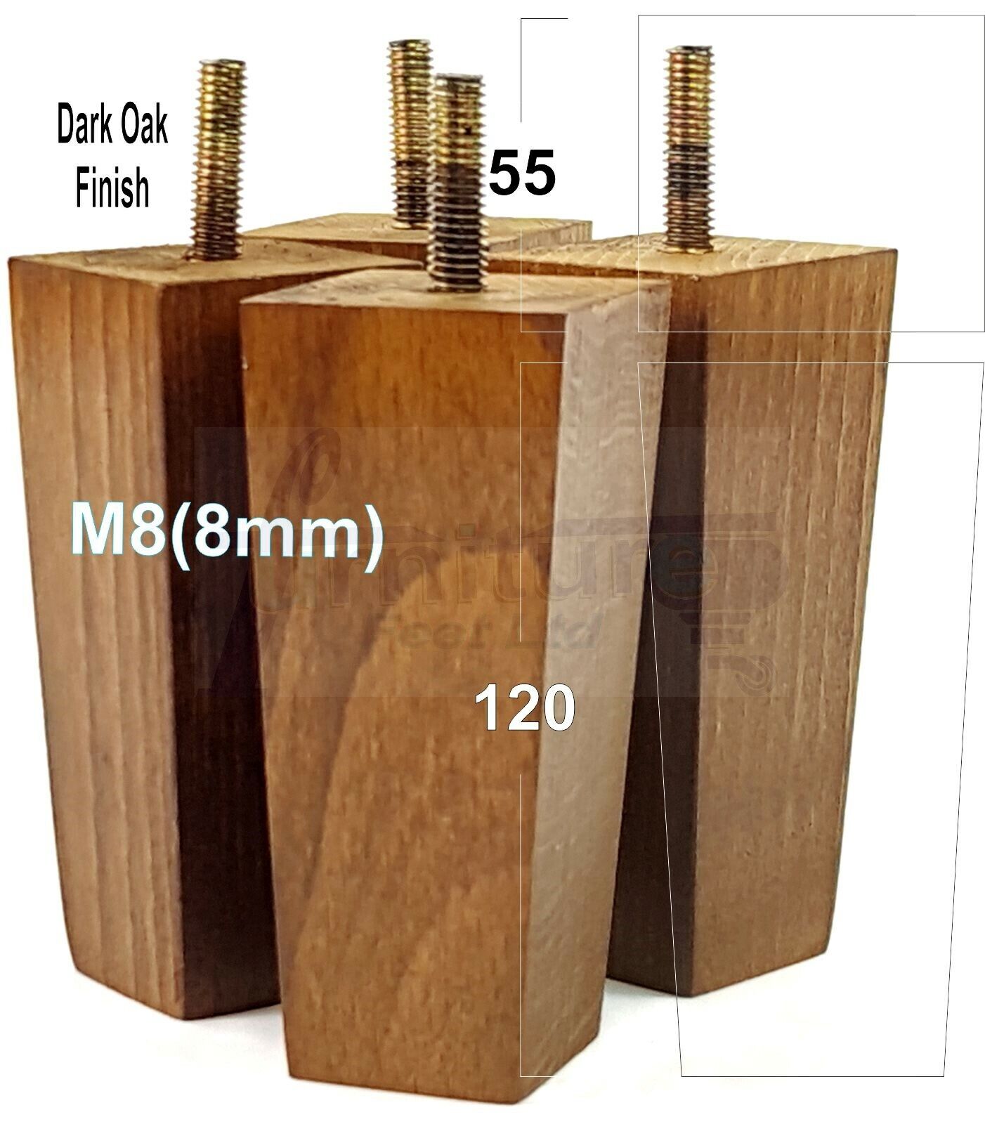 4x Solid Wood Furniture Legs Chair Settee Replacement Feet 120mm High 8mm Thread