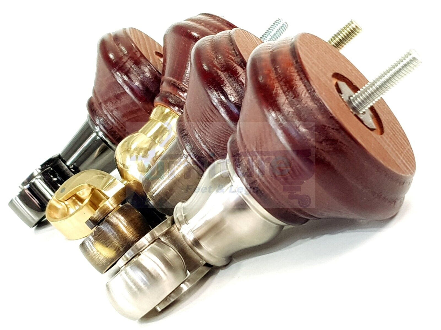 4x Mahogany Wooden Furniture Sofa Legs M8 With Castors Replacment Chair Settee Feet 115mm - 125mm High