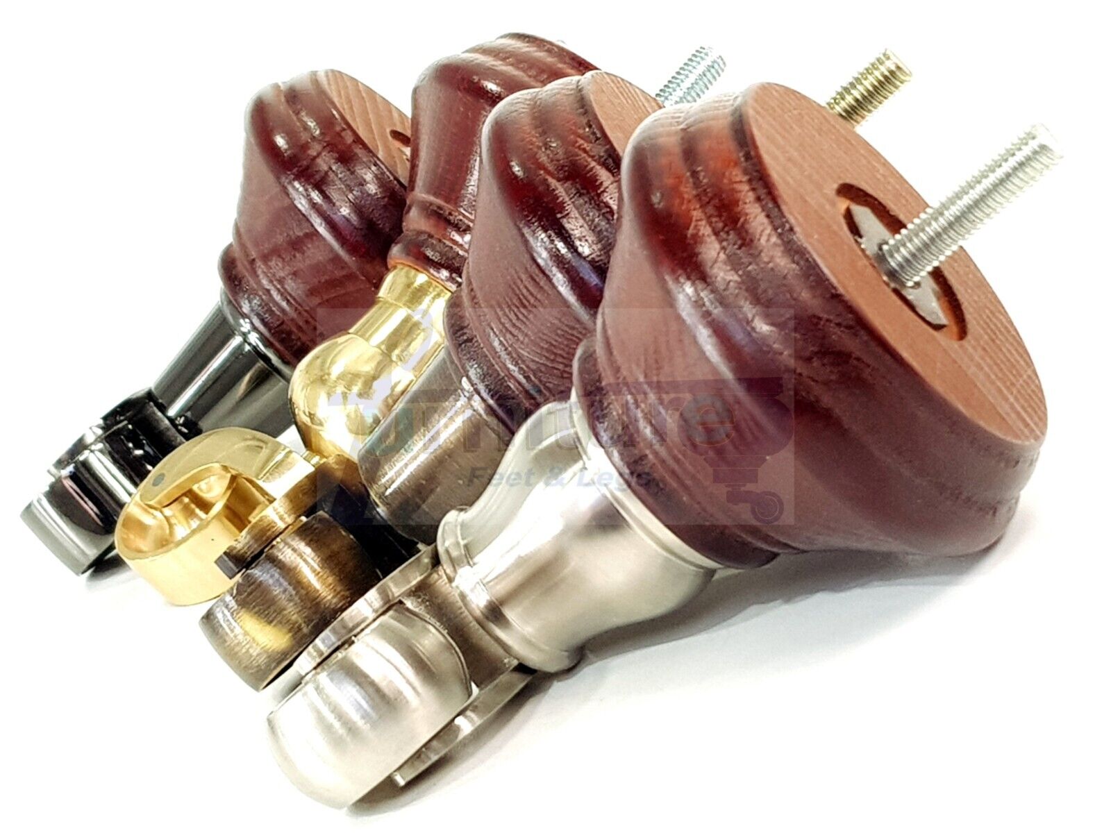 4x Mahogany Wooden Furniture Sofa Legs M8 With Castors Replacment Chair Settee Feet 115mm - 125mm High