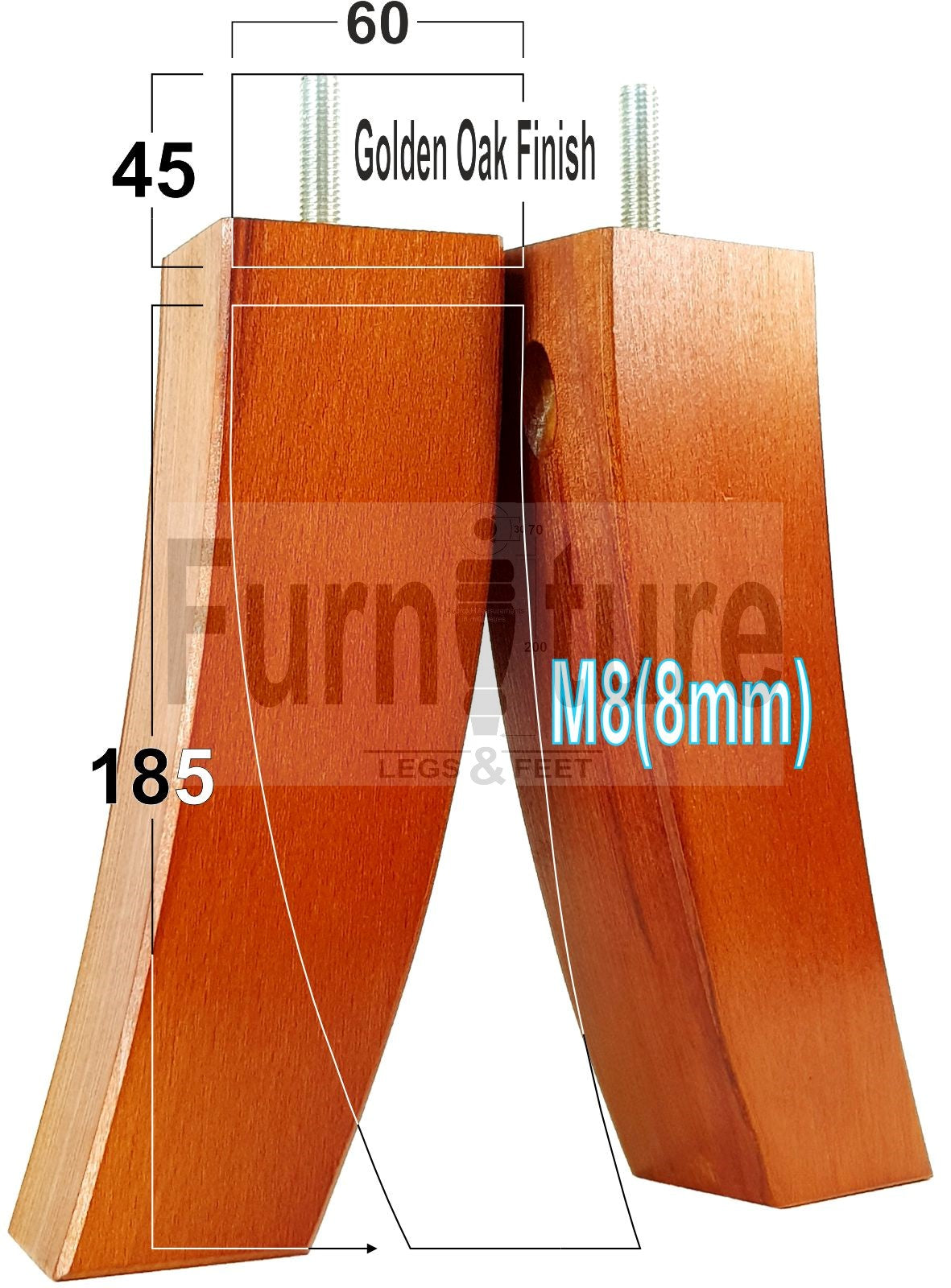 Set Of 4 Solid Wood Curved Furniture Feet Replacement Legs 185mm High M8(8mm)