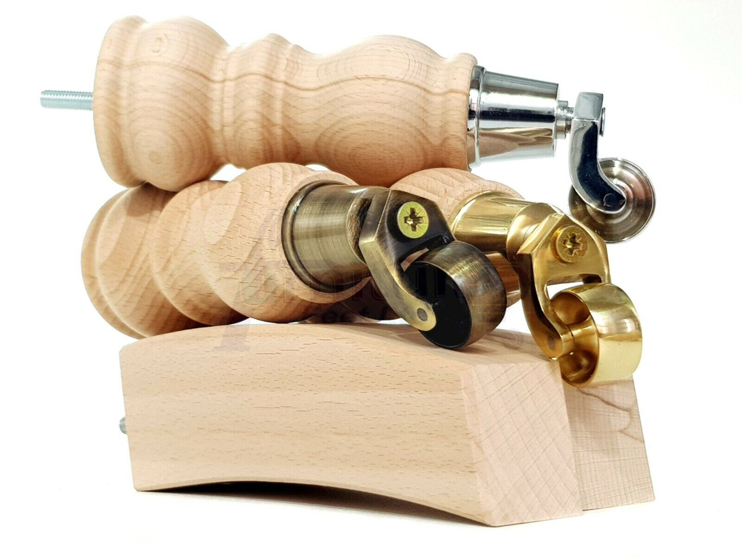 2x Wood Furniture Castor Settee Feet & 2x Curved Legs 10mm Thread 205mm High Raw (Un-Varnished) For Sofas Chairs Stools Cabinets & Beds