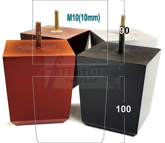4x Solid Wood Square Furniture Legs Block Replacement Feet 100mm M10 Thread