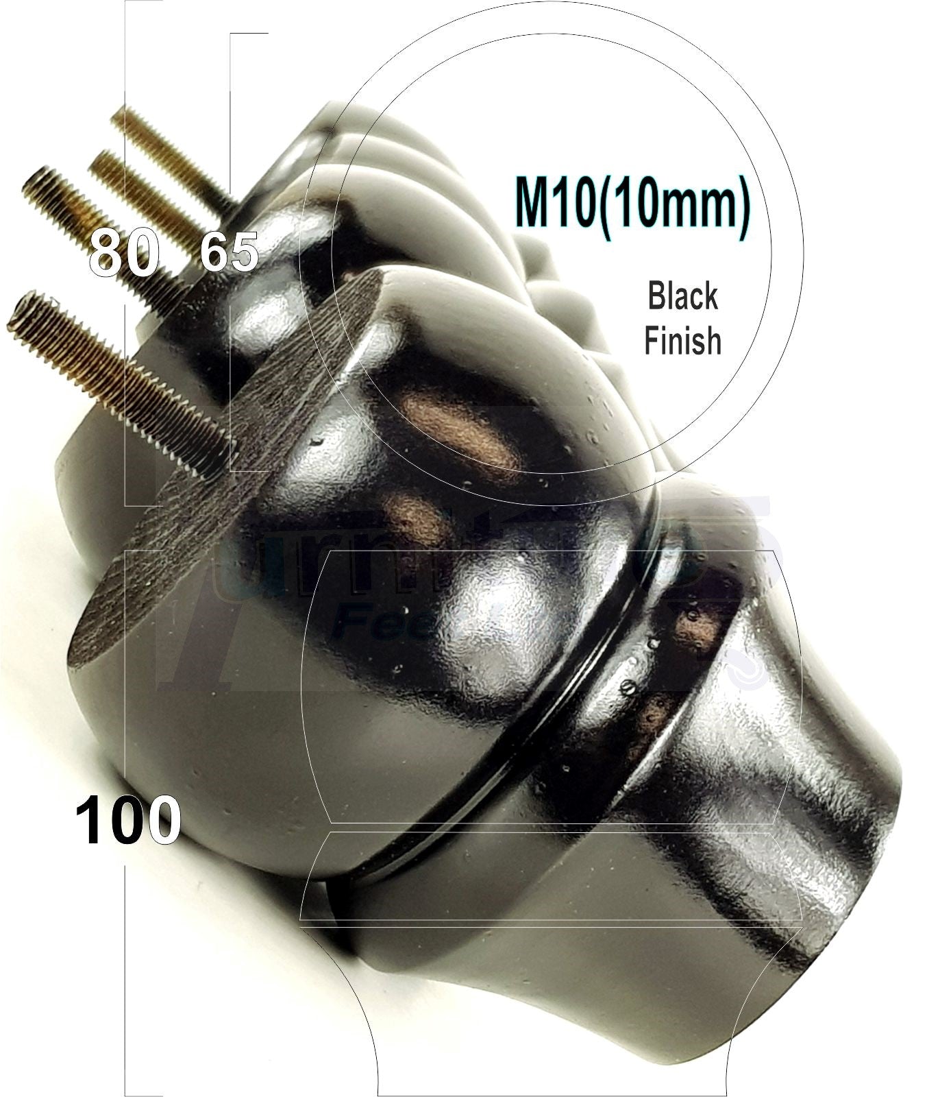 Set Of 4 Solid Wood Turned Furniture Legs Replacement Bun Feet 100mm High 10mm Thread