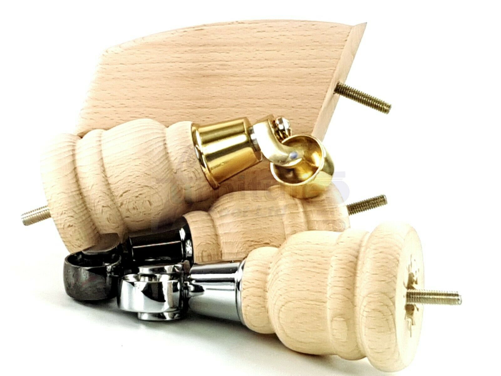 Turned Furniture Feet 2 With Castors 155mm and 2 Curved Back Legs Raw Wood for Sofas Chairs Stools Cabinets Beds M8 6 Inches