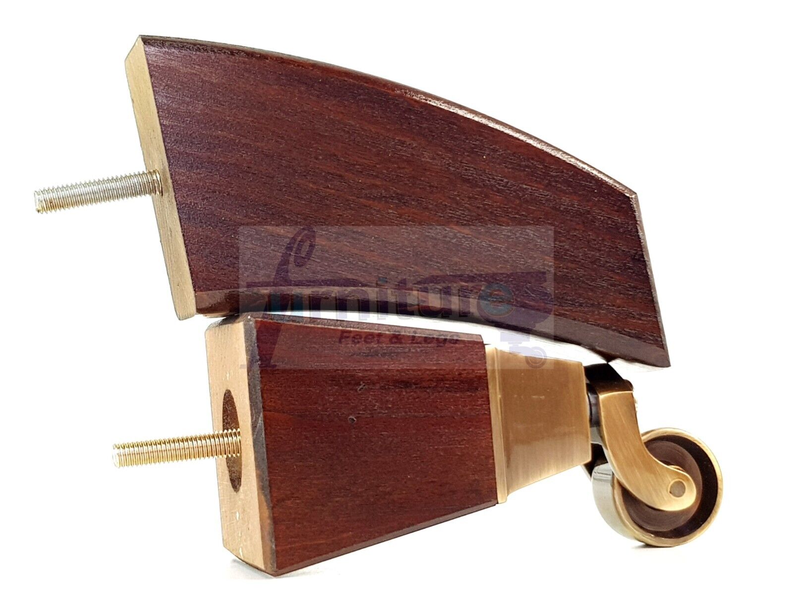 2x Cuved Wood Furniture Legs & 2x Antique Castor Feet 150mm High For Chairs Sofas Settees 8mm Thread