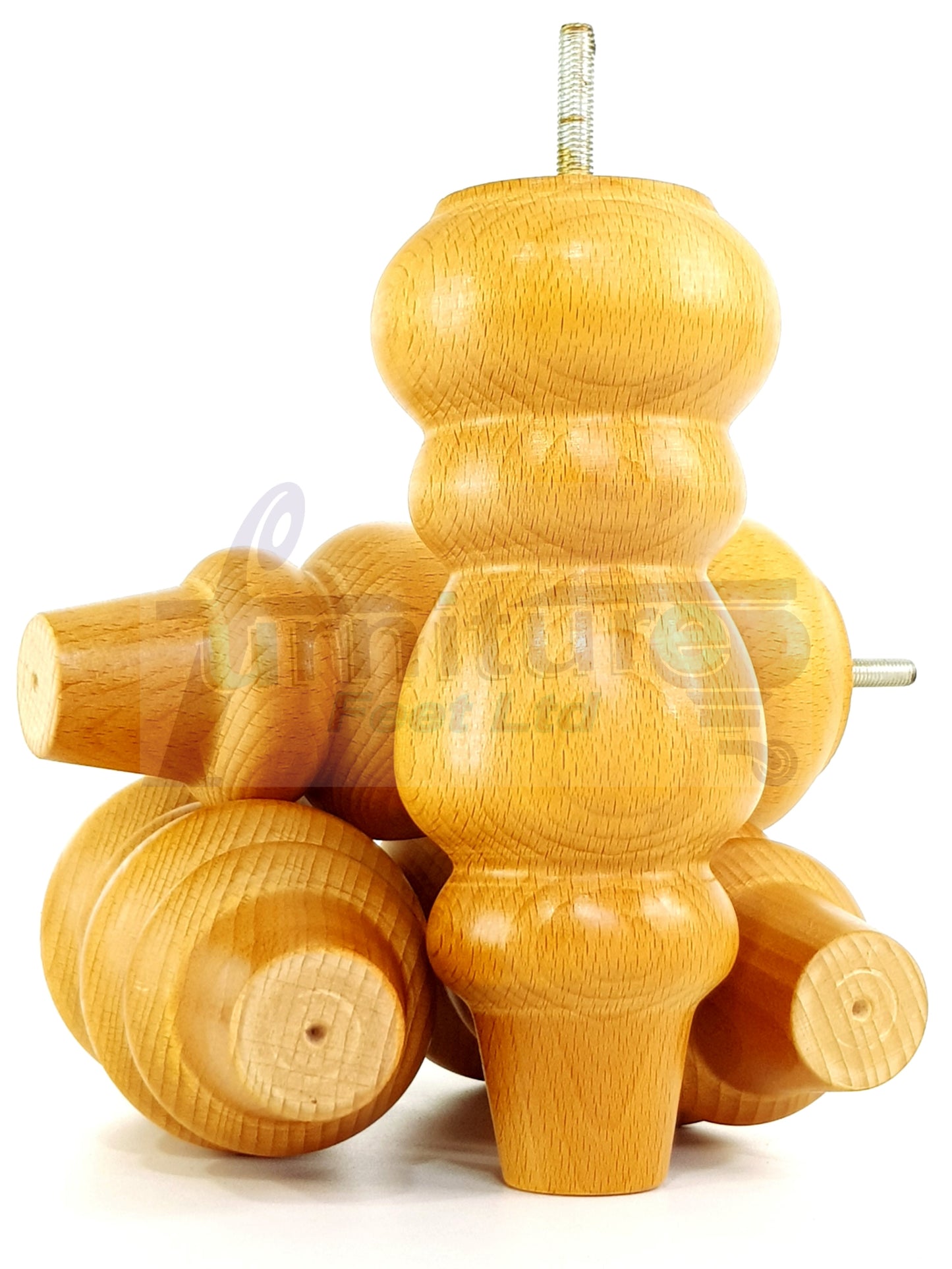 4 Solid Wood Furniture Legs Replacement Turned Feet 200mm High M8(8mm) Thread: Oak